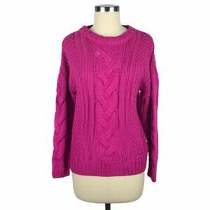 ONE A Hot Pink Cable Knit Pullover Sweater PS NWT Petite Vibrant Fall